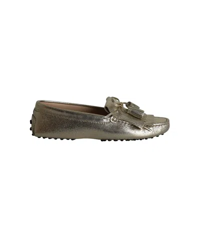 Tod's Fringed Loafers In Gold Leather