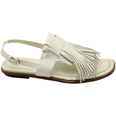 Tod's Fringed Slingback Flat Sandals In White Leather