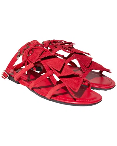 TOD'S TOD’S FRINGED STRAP SUEDE FLAT