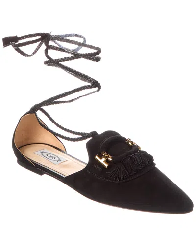 Tod's Dnu Inv Tods Fringed Suede Flat In Brown