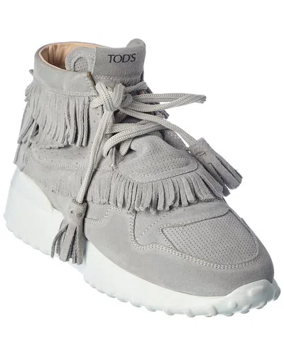 Tod's Fringed Suede Sneaker In Grey