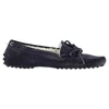 Tod's Fur-lined Loafers In Navy Blue Calfskin Suede In Blue