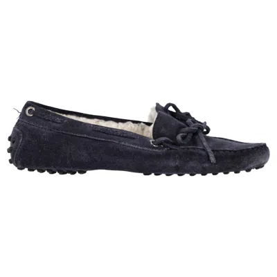 Tod's Fur-lined Loafers In Navy Blue Calfskin Suede