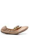 Tod's Metallic Rings Strap Nappa Leather Ballerinas In Neutrals