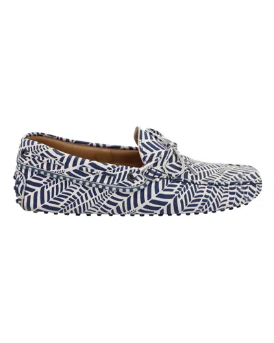 Tod's Geometric Print Driving Loafers In Blue And White Leather In Multi
