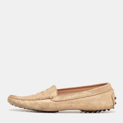 Tod's Gold Glitter Suede Penny Loafers In Multi
