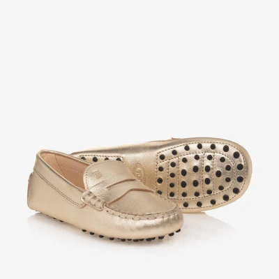 Tod's Gold Leather Moccasin Shoes