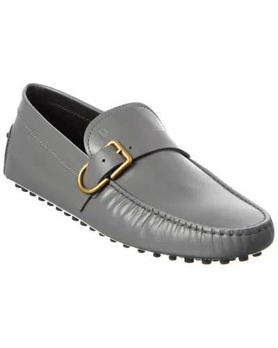 Tod's Gomini Leather Moccasin In Gray