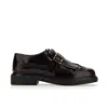 Tod's Burgundy Leather Derby Dress Shoes With Fringed Front And Gold-tone Buckle