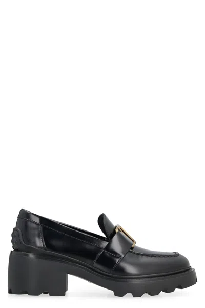 Tod's T Plaque Block Heel Loafers In Black