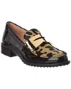 Tod's Gomma Haircalf & Patent Loafer In Brown