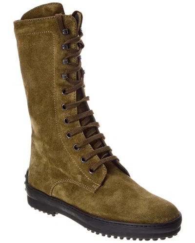 Tod's Gomma Leather Platform Boot In Green