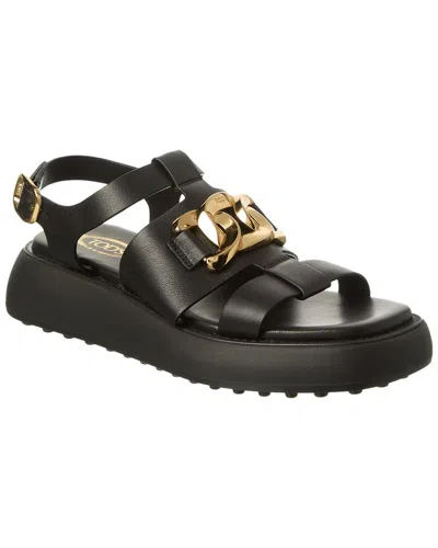 Tod's Gomma Leather Sandal In Black