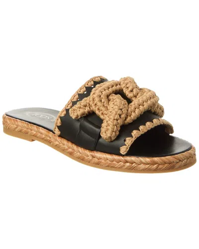 Tod's Gomma Leather Sandal In Black