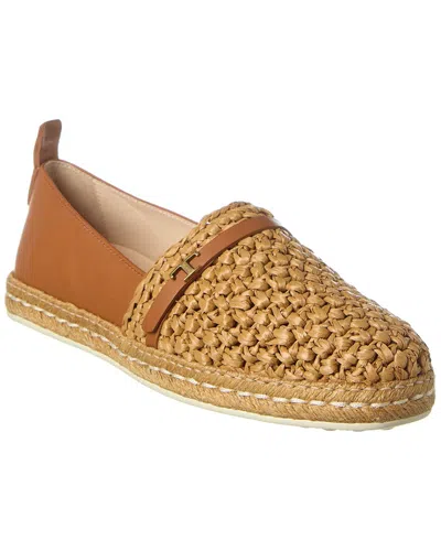 Tod's Gomma Raffia & Leather Espadrille In Brown