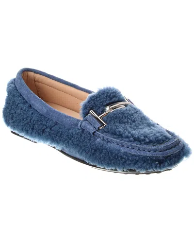 Tod's Gomma Shearling & Suede Loafer In Blue