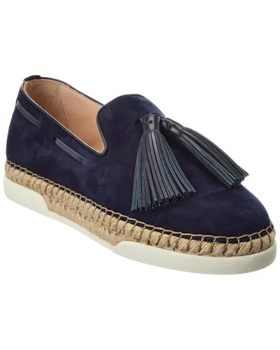 Tod's Gomma Suede Espadrille In Blue