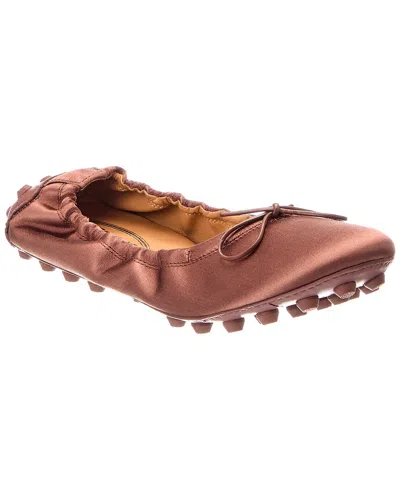 Tod's Gommini Satin Flat In Brown