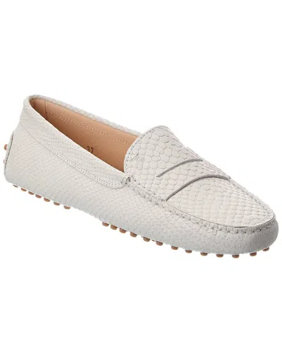 Tod's Gommini Snake-embossed Leather Loafer In White