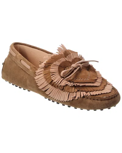 Tod's Gommini Suede Moccasin In Brown