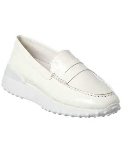 Tod's Gommino Croc-embossed Leather Platform Loafer In White