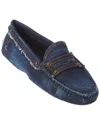 Tod's Tods Womens Cotton Denim Apron Toe Slip On Driver Penny Loafers Blue