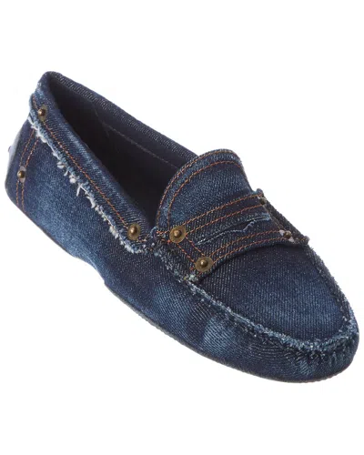 Tod's Tods Womens Cotton Denim Apron Toe Slip On Driver Penny Loafers Blue