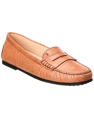 Tod's Gommino Embossed Leather Loafer In Brown