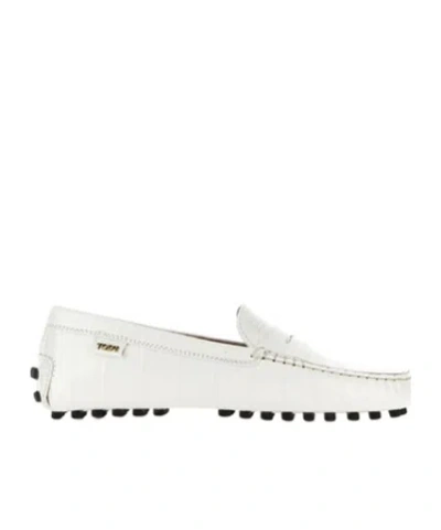 Tod's Gommino Embossed Slip-on Loafers In White