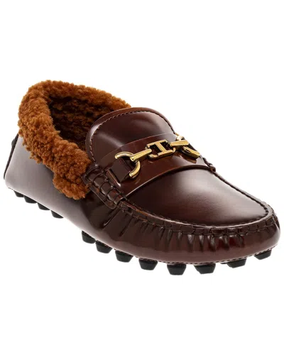 Tod's Gommino Leather & Shearling Loafer In Brown