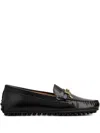 Tod's Urban Brushed Leather Loafers With Decorative Strap In Black