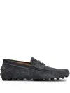 Tod's Almond Toe Leather Loafers With Penny Strap In Blue