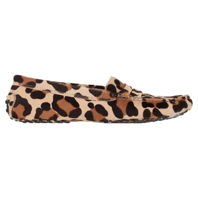 TOD'S TOD'S GOMMINO LEOPARD PRINT LOAFERS IN BROWN CALF HAIR