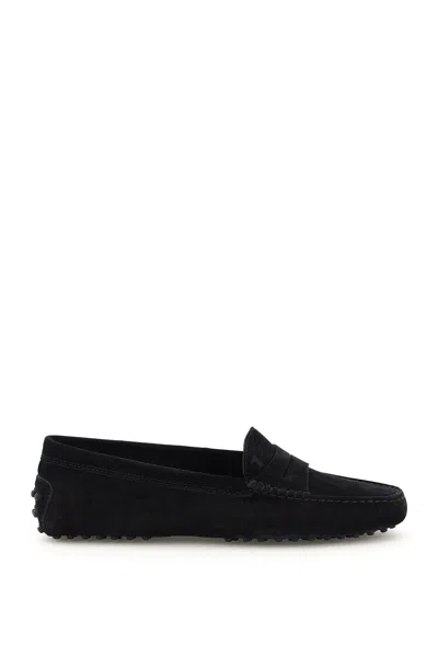 Tod's Black Suede Gommino Slip On Loafers In Multi