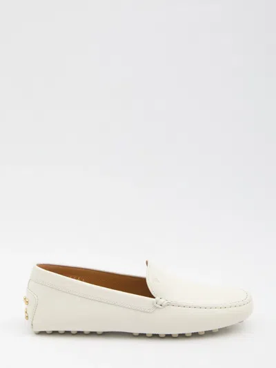Tod's Calf Leather Loafers With Metal Dots In White