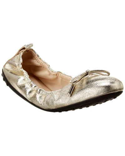 Tod's Gommino Metallic Leather Ballerina Flat In Gold
