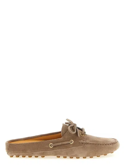 Tod's Brown Sabot Loafers With Side Laces In Suede Man