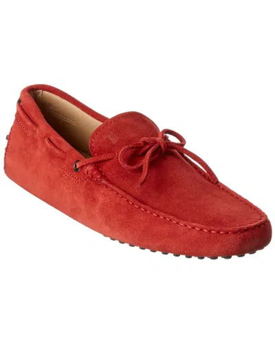 Tod's Gommino Suede Driver In Red