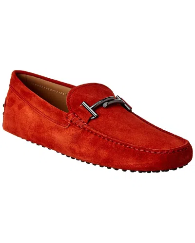 Tod's Gommino Suede Driver In Red