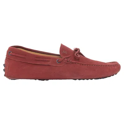 Tod's Gommino Suede Leather Dot Sole Driving Loafers In Red