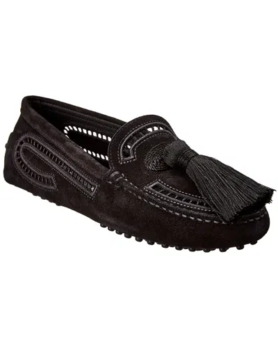Tod's Gommino Tassel Suede Loafer In Black