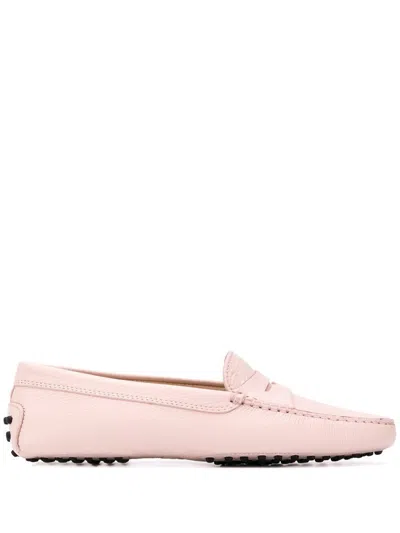Tod's Grained Leather Gommino Driving Shoes In Pink