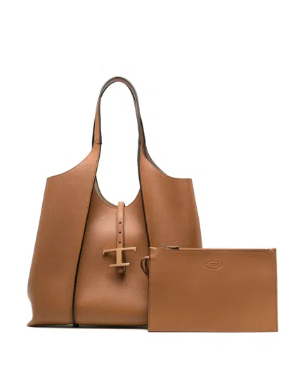 Tod's Grained Leather Tote Bag In Tan