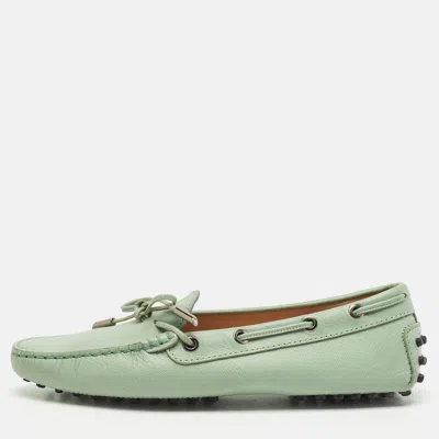 Tod's Green Leather Gommino Slip On Loafers