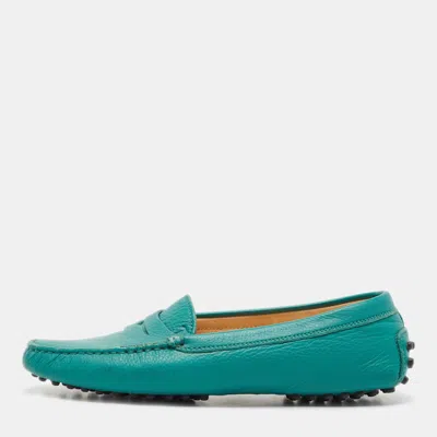 Tod's Green Leather Gommino Slip On Loafers