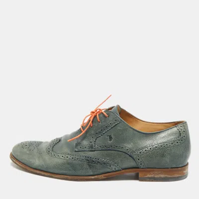 Tod's Green Leather Lace Up Brogues In Animal Print