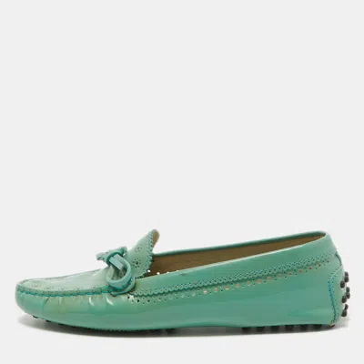 Tod's Green Patent Leather Bow Loafers
