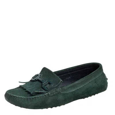 Tod's Green Suede Fringe Slip On Loafers In Multi
