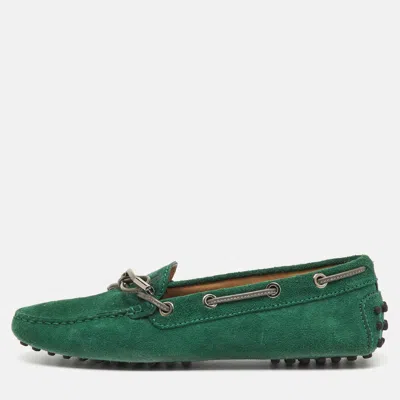 Tod's Green Suede Gommino Bow Slip On Loafers