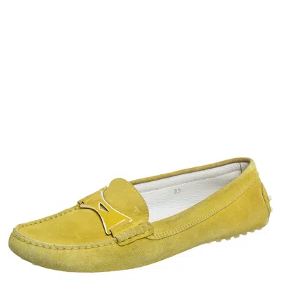 Tod's Green Suede Slip On Loafers In Yellow